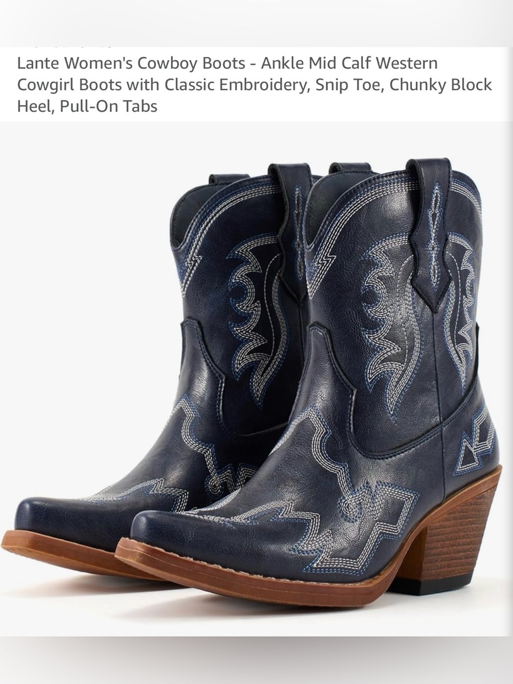NEW IN BOX Women's Navy Embroidered Cowgirl Ankle Boots Sz 10